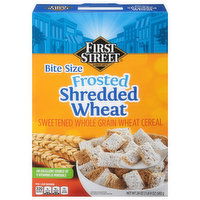 First Street Cereal, Shredded Wheat, Frosted, Bite Size - 24 Ounce