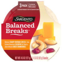 Sargento Balanced Breaks, Sharp Cheddar Cheese/Cashews & Dried Cranberries, 3 Pack, 3 Each