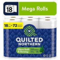 QUILTED NORTHERN Toilet Paper, Unscented, Mega Rolls, 2-Ply - 18 Each