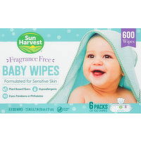 Sun Harvest Baby Wipes, Fragrance Free, 6 Packs, 6 Each