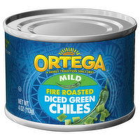 Ortega Green Chiles, Fire Roasted, Mild, Diced - 4 Ounce