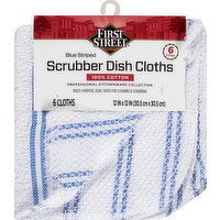 First Street Dish Cloths, Scrubber, Blue Striped - 6 Each