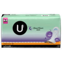 U by Kotex Pads, Clean & Secure, Maxi, Overnight - 40 Each