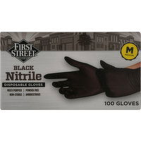 First Street Disposable Gloves, Black Nitrile, Medium - 100 Each