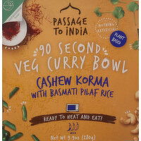 Passage to India Veg Curry Bowl, Cashew Korma with Basmati Pilaf Rice, Mild, 90 Second - 9.9 Ounce