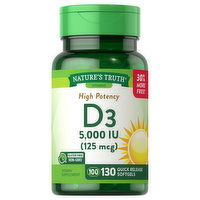 Nature's Truth Vitamin D3, High Potency, 125 mcg, Quick Release Softgels - 130 Each