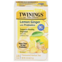 Twinings Herbal Tea, Caffeine-Free, Lemon Ginger with Probiotics, Tea Bags - 18 Each