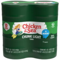 Chicken of the Sea Tuna, in Water, Light, Chunk, Wild Caught, 10 Pack, 10 Each