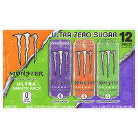 Monster Energy Drink, Zero Sugar, Ultra Violet/Ultra Sunrise/Ultra Paradise, Variety Pack, 12 Each