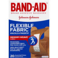 Band-Aid Bandages, Flexible Fabric, Knuckle & Fingertip, Assorted Sizes, 20 Each