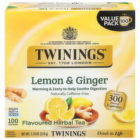 Twinings Tea Bags Lemon & Ginger Herbal Tea Value Pack - 100 Each