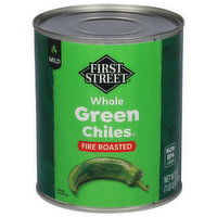 First Street Green Chiles, Whole, Fire Roasted, Mild - 28 Ounce