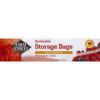 First Street Storage Bags, Reclosable, Gallon Size - 40 Each