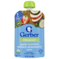 Gerber Puree, Apple Zucchini Spinach Strawberry, Sitter 2nd Foods, 3.5 Ounce