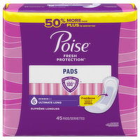 Poise Pads, Ultimate, Long - 45 Each