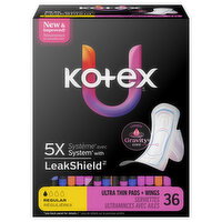 U by Kotex Ultra Thin Regular Pads + Wings - 36 Each