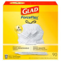 Glad Drawstring Bags, Tall Kitchen, Grips-The-Can, Fragrance Free, 13 Gallon, 90 Each