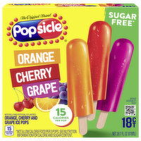 Popsicle Ice Pops, Sugar Free, Orange, Cherry and Grape, 18 Each