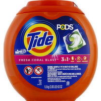 Tide Detergent, 3 in 1, Fresh Coral Blast - 72 Each