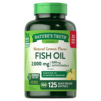 Nature's Truth Fish Oil, 2000 mg, Quick Release Softgels, Natural Lemon Flavor, 125 Each