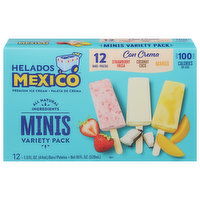 Helados Mexico Ice Cream Bars, Premium, Strawberry/Coconut/Mango, Minis, Variety Pack, 12 Each