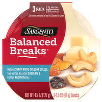 Sargento Balanced Breaks, Sharp White Cheddar Cheese/Cashews & Raisin, 3 Pack, 3 Each