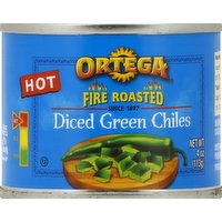 Ortega Green Chiles, Diced, Fire Roasted, Hot - 4 Ounce