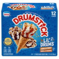 Drumstick Frozen Dairy Dessert Cones, Vanilla Fudge/Vanilla Caramel - 12 Each