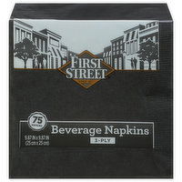 First Street Beverage Napkins, Black, 3-Ply, 75 Each