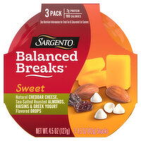 Sargento Balanced Breaks, Sweet, Cheddar Cheese/Almonds/Raisins & Greek Yogurt Drops, 3 Pack, 3 Each