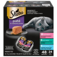 Sheba Premium Pate in Natural Juices Sustainable Salmon/Signature Seafood Entree/Tender White Fish & Tuna Entree Cat Food Seafood Variety Pack - 48 Each