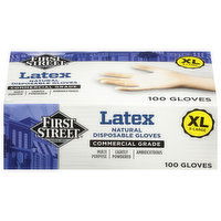 First Street Gloves, Disposable, Natural, Latex, X-Large - 100 Each