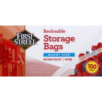 First Street Storage Bags, Reclosable, Quart Size - 100 Each