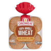 Oroweat 100% Whole Wheat Whole Wheat Buns, 8 count, 21 oz - 8 Each