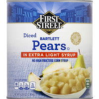 First Street Pears, in Extra Light Syrup, Bartlett, Diced - 105 Ounce