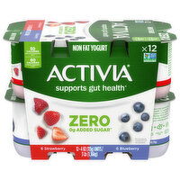 Activia Yogurt, Non Fat, Strawberry/Blueberry, Zero Added Sugar