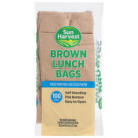 Sun Harvest Lunch Bags, Brown, Paper, 100 Each