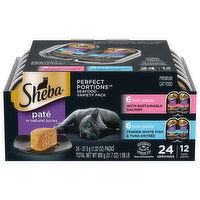 Sheba Cat Food, Pate in Natural Juices, with Sustainable Salmon/Tender White Fish & Tuna Entree, Seafood Variety Pack, 24 Each