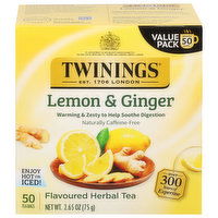 Twinings Flavored Herbal Tea, Lemon & Ginger, Bags, Value Pack - 50 Each