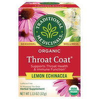 Traditional Medicinals Throat Coat, Organic, Lemon Echinacea, Caffeine Free, Tea Bags - 16 Each