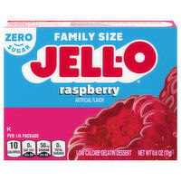 Jell-O Gelatin Dessert, Low Calorie, Zero Sugar, Raspberry, Family Size, 0.6 Ounce