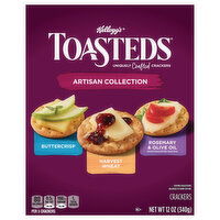 Toasteds Crackers, Buttercrisp/Harvest Wheat/Rosemary & Olive Oil, Artisan Collection - 12 Ounce