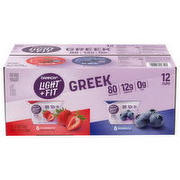 Light and Fit Greek Yogurt Dannon, Fat Free, Greek, Strawberry, Blueberry, 12 Each, 63.6 Ounce