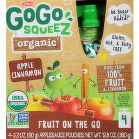 GoGo Squeez Apple Sauce, Organic, Fruit On The Go, Apple Cinnamon, 4 Pack - 4 Each