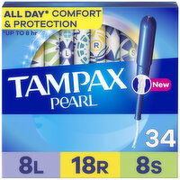 Tampax Pearl Tampons Multipack with LeakGuard Braid, Light/Regular/Super - 34 Each