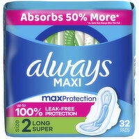 Always Maxi Pads with Wings, Size 2 - 32 Each