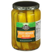 First Street Pickles, Zesty Kosher, Dill Spears, Fresh Pack - 24 Fluid ounce