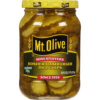 Mt Olive Pickles, Kosher Hamburger Dill Chips, Mini Stuffers - 16 Fluid ounce