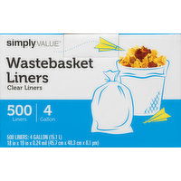 Simply Value Wastebasket Liners, Clear, 4 Gallon - 500 Each