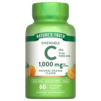 Nature's Truth Natural Orange Flavor Chewable Tablets 1000 mg Plus Wild Rose Hips Vitamin C - 60 Each